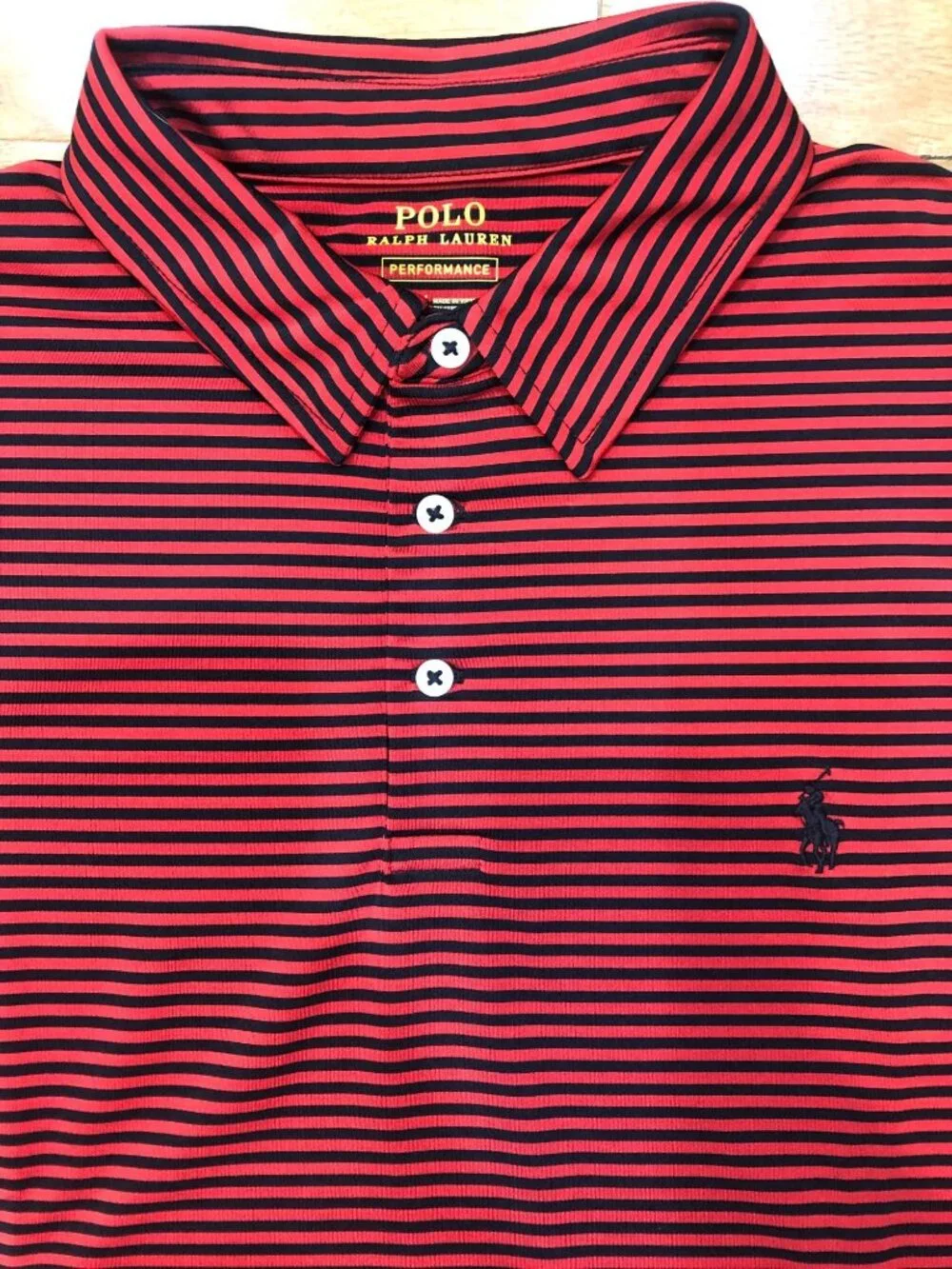 Polo Ralph Lauren Performance Red Black Striped Polo Shirt Sz L Preppy Golfcore